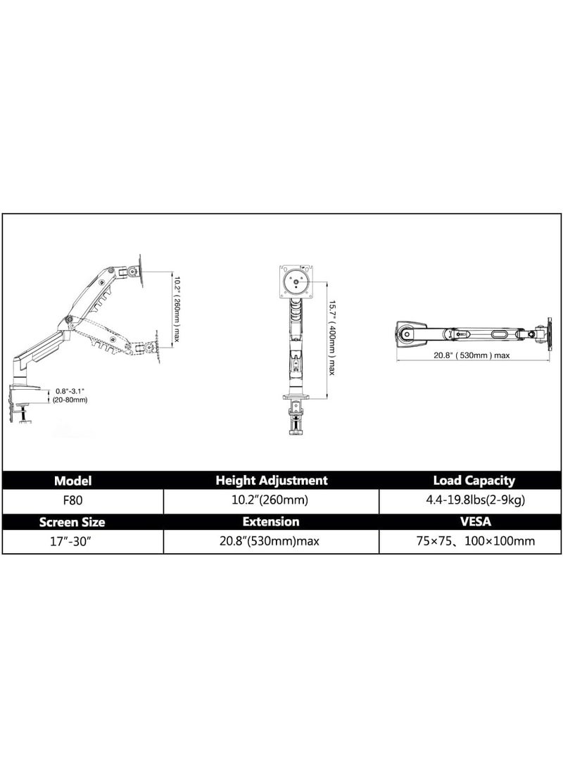 northbayou Adjustable 17–30 Inch Monitor Stand with Shock Absorber, 2–9kg Capacity, Desk Mount, 2024 Version - Image 5